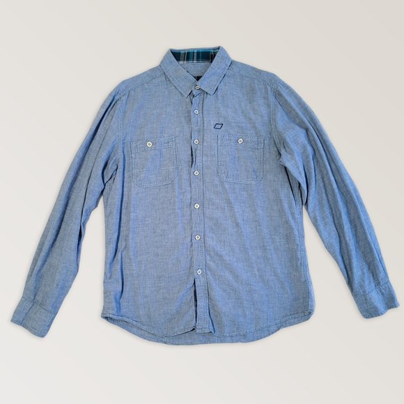 Blue Denim Casual Shirt, Western Cotton Linen Shirt, Size M - Picture 1 of 9